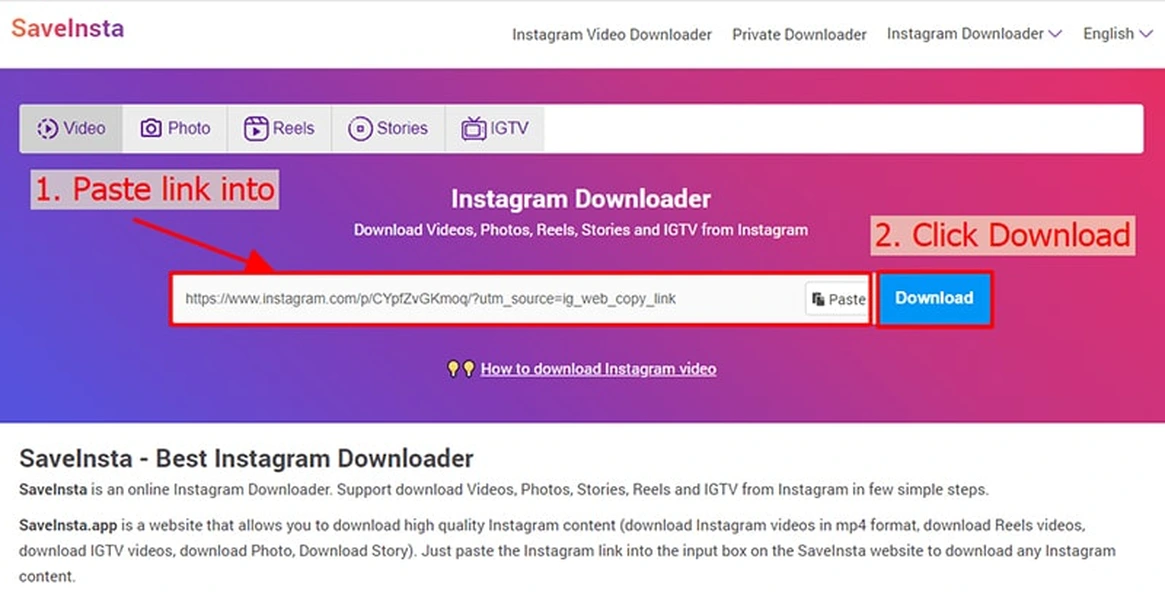 Cara download video instagram tanpa aplikasi dengan SaveInsta